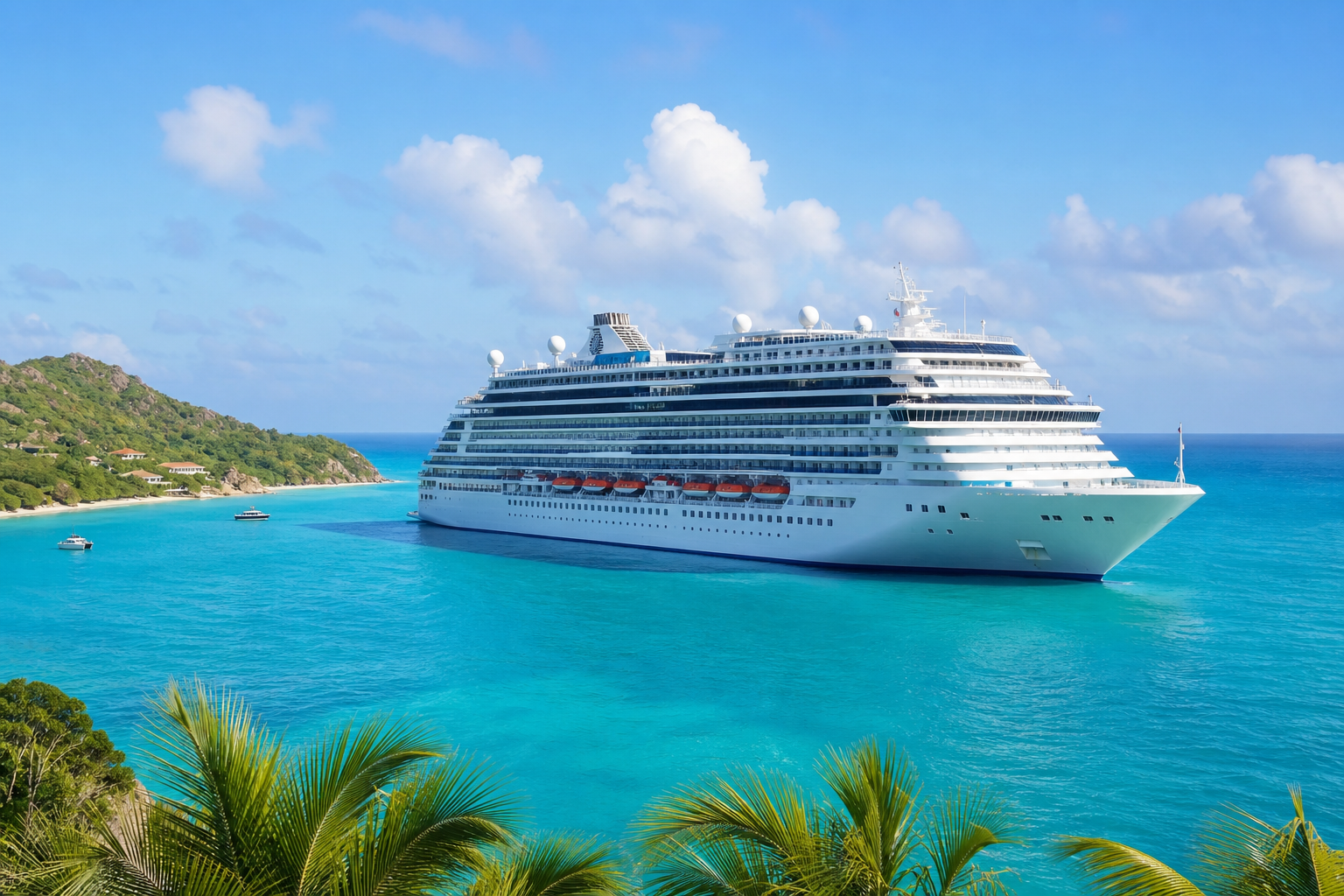 Cruise ship at a tropical Caribbean destination
